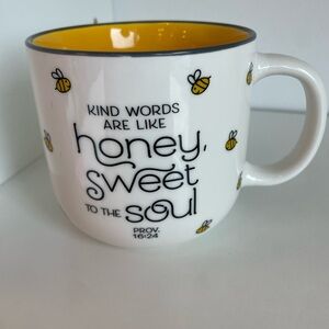 Bee-Themed White and Yellow Ceramic Mug - Inspirational Quote - NWT